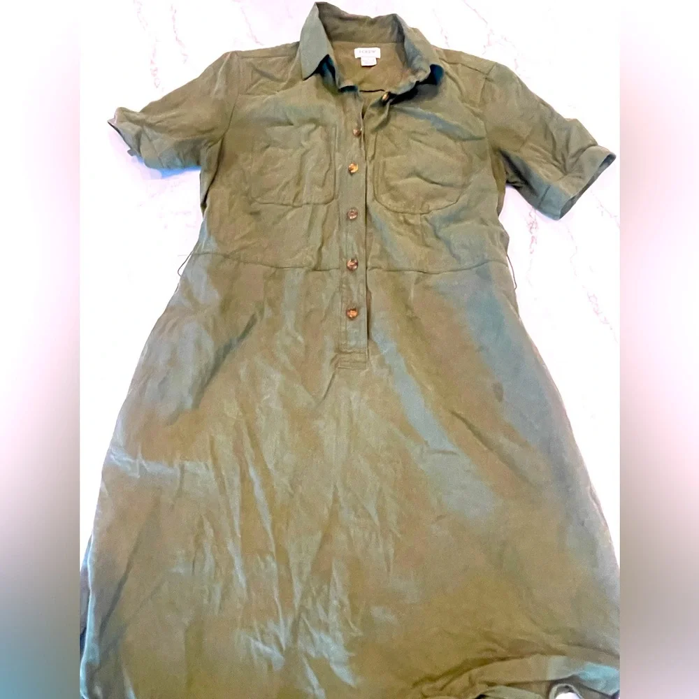 Womens J. Crew Olive Green Shirt Dress